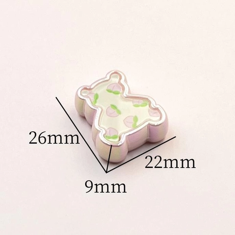 Iridescent Cartoon Bear Resin Beads Fruit Floral Print DIY Craft Jewelry Making Charms For Bracelet Necklace Phone Chain Decor