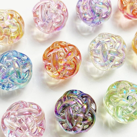Iridiserende Acryl Geweven Bal Kralen Regenboog UV Coating Holle Bol Losse Kralen Voor DIY Sieraden Maken Accessoires