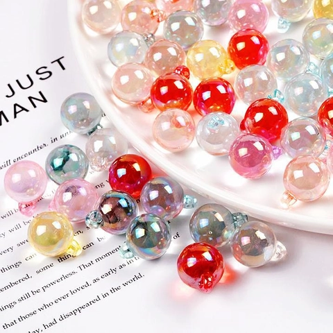 16mm Iridescent UV Plated Acrylic Round Beads With Hanging Hole DIY Jewelry Making Candy Color Pendants For Bracelet Necklace