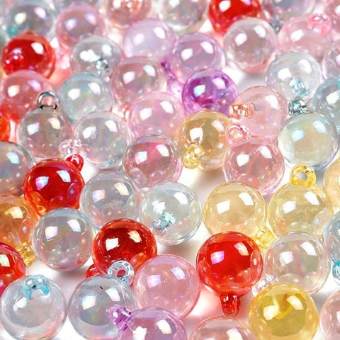 16mm Iridescent UV Plated Acrylic Round Beads With Hanging Hole DIY Jewelry Making Candy Color Pendants For Bracelet Necklace