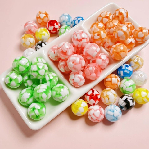 Colorful Resin Acrylic Heart Mosaic Round Beads For DIY Jewelry Making Bracelet Keychain Mobile Phone Chain Accessory