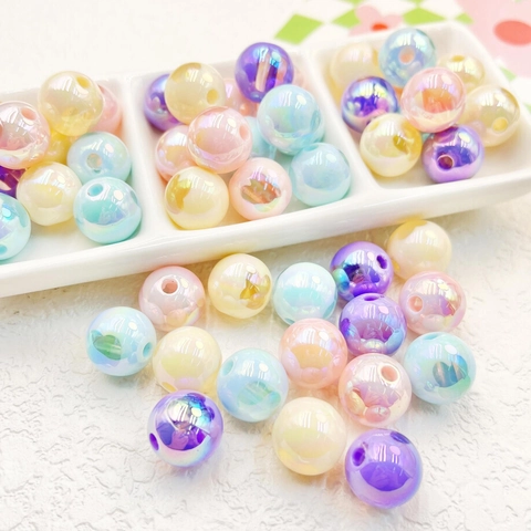 Acrylic Resin Aurora Gradient Rabbit Round Loose Beads For DIY Jewelry Making Bracelet Phone Chain Crafting Decoration