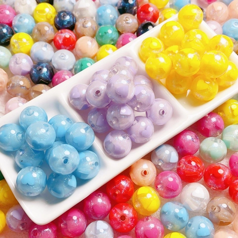 Candy Glitter Heart Acrylic Round Beads Glitter Powder Inlay Loose Beads For DIY Bracelet Necklace Keyring Jewelry Making