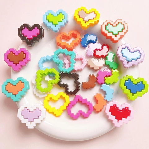 Acrylic Painted Pixel Heart Beads 8-Bit Style Heart Frame Loose Beads For DIY Phone Chain Jewelry Making Craft Accessories