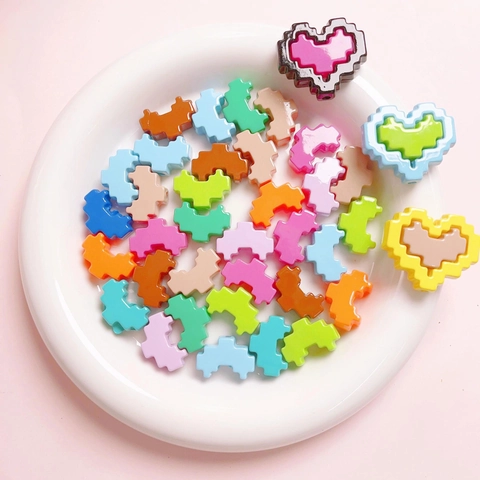 Acrylic Painted Pixel Heart Beads 8-Bit Style Heart Frame Loose Beads For DIY Phone Chain Jewelry Making Craft Accessories