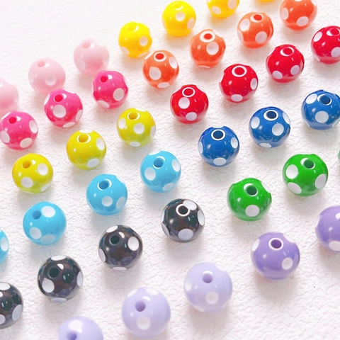 Cute Polka Dot Pattern Round Resin Loose Beads For DIY Jewelry Making Handmade Earrings Necklaces Bracelet Accessories