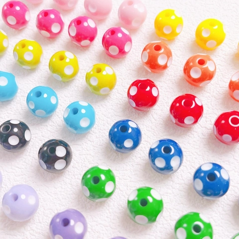Cute Polka Dot Pattern Round Resin Loose Beads For DIY Jewelry Making Handmade Earrings Necklaces Bracelet Accessories