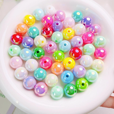 14 Acrylic Iridescent AB Color Round Beads For DIY Jewelry Making Shell Luster Colorful Beads For Necklace Bracelet Keychain Accessory