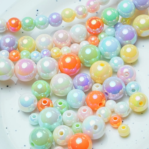 Acryl Aurora Mermaid Macaron Ronde Kralen UV-Geplateerd Losse Kralen Voor DIY Telefoonketting Armband Sieraden Maken Handgemaakte Accessoire