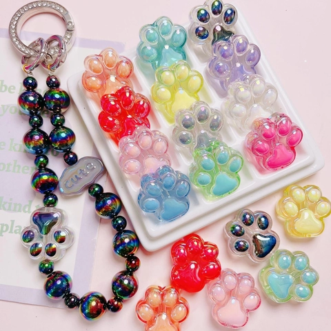 Acrylic Cat Claw Beads DIY Keychain Phone Strap Material Cute Transparent UV Plated Jewelry Making Findings Colorful Beads
