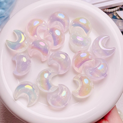 Irisierende Halbmond Acrylperlen UV Feiner Glitzer Aurora Lose Perlen Für DIY Telefonkette Schlüsselanhänger Schmuckherstellung Zubehör