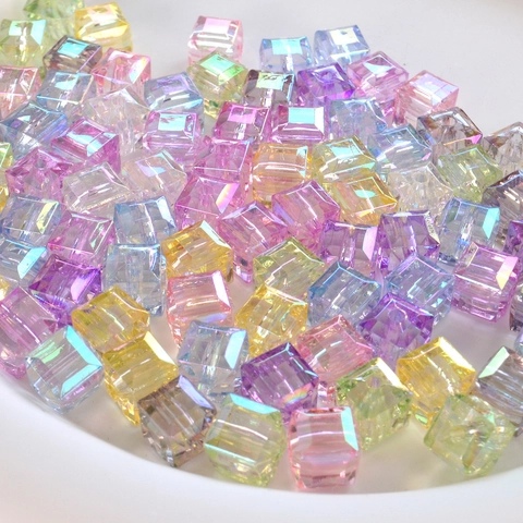 8mm Aurora AB Coating Acrylic Sugar Cube Beads Square Spacer Beads For DIY Bracelet Necklace Phone Chain Jewelry Making