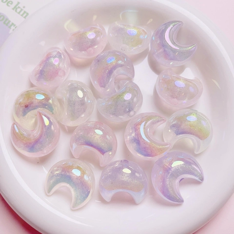 Irisierende Halbmond Acrylperlen UV Feiner Glitzer Aurora Lose Perlen Für DIY Telefonkette Schlüsselanhänger Schmuckherstellung Zubehör