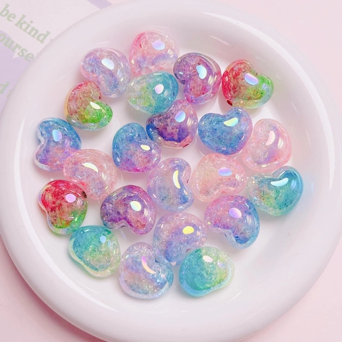 Acrylic Heart Beads Gradient Colorful Crackle Beads For Jewelry Making DIY Phone Chain Accessories AB Coating Beads