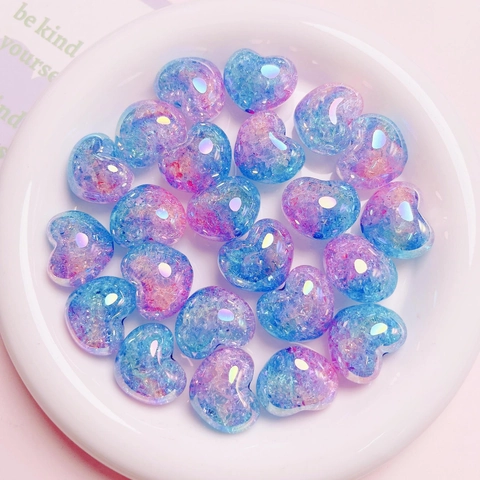 Acryl UV Beschichtet Farbverlauf Riss Herz Perlen 22mm Irisierende Dicke Herz Gerade Loch Perlen Für Telefonkette DIY Schmuck Zubehör
