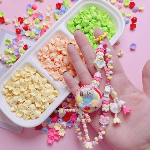 Acrylic Lily Of The Valley Flower Beads 10mm Painted Loose Spacer Beads For DIY Jewelry Making Keychain Phone Chain Craft