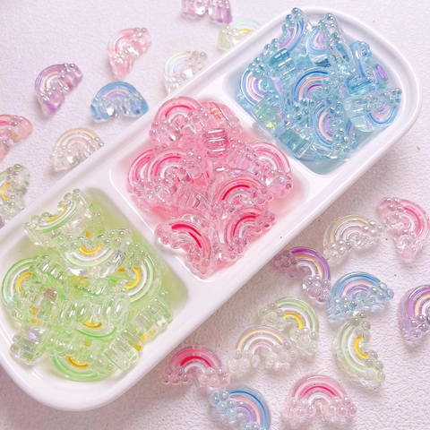 Colorful Rainbow Acrylic Beads UV Plated Drip Oil Loose Beads For DIY Mobile Phone Chain Hair Rope Jewelry Making Supplies