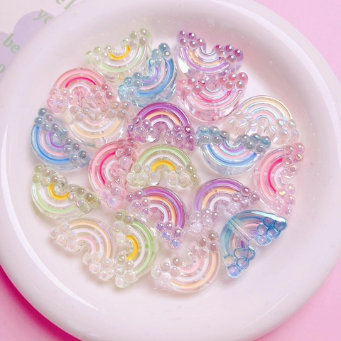 Colorful Rainbow Acrylic Beads UV Plated Drip Oil Loose Beads For DIY Mobile Phone Chain Hair Rope Jewelry Making Supplies