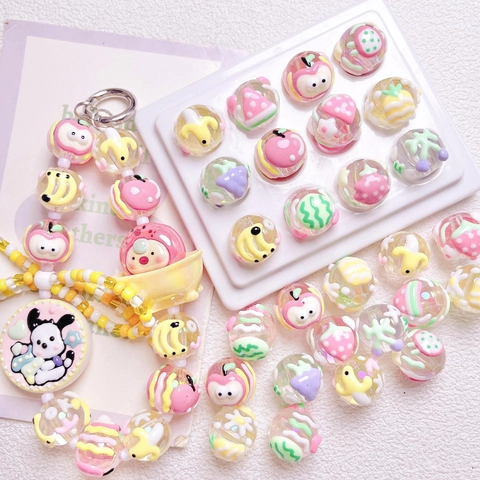 Handgemalte Frucht Acryl Runde 16mm Perlen Für DIY Handy Kette Schlüsselanhänger Herstellung Erdbeere Banane Muster Basteln