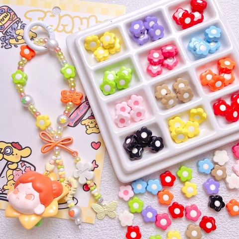 Acryl Lackierte Macaron Farbe Blume Perlen Für DIY Handy Kette Schlüsselanhänger Armband Schmuckherstellung Bastelzubehör