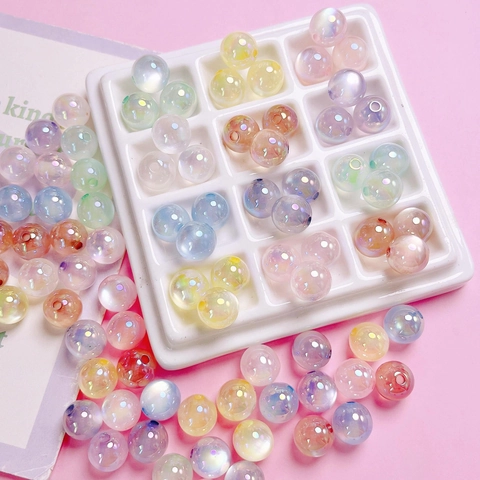 Acrylic Iridescent Aurora Round Beads For DIY Jewelry Making Iridescent Macaron Colors Round Loose Beads Accessory