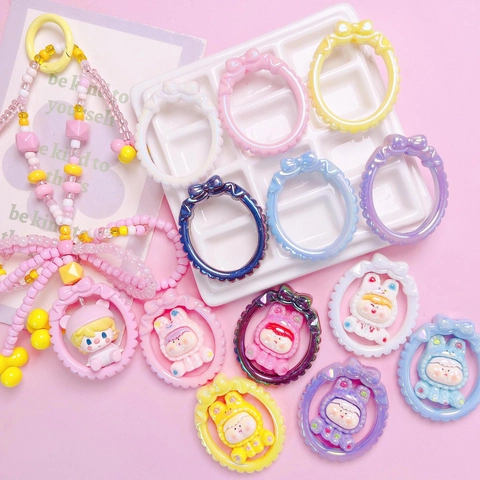 Cute Bowknot Oval Frame Wreath Acrylic Beads For DIY Jewelry Making Keychain Phone Case Craft Materials Charms Accessory