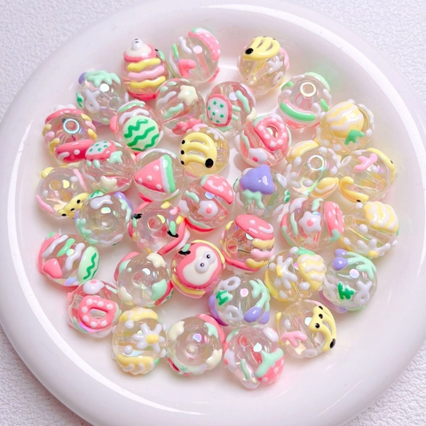 Handgemalte Frucht Acryl Runde 16mm Perlen Für DIY Handy Kette Schlüsselanhänger Herstellung Erdbeere Banane Muster Basteln