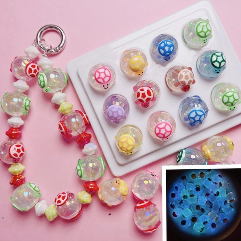Leuchtende Acryl Cartoon Schildkröte Perlen Glow In The Dark Glitzer Pailletten Runde Lose Perlen Für DIY Schlüsselanhänger Schmuckherstellung