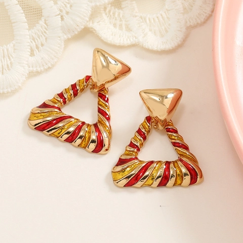 Orecchini a Bottone Triangolo in Lega Vintage per Donna Orecchini Smaltati a Strisce Spirali Geometriche Gioielli Retro Creativi Oro Rosa Rosso Giallo