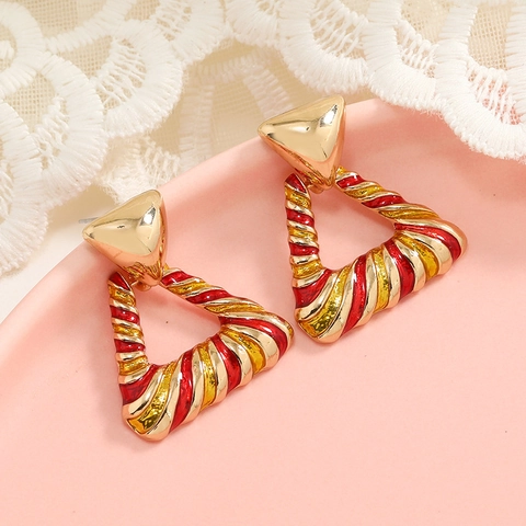 Orecchini a Bottone Triangolo in Lega Vintage per Donna Orecchini Smaltati a Strisce Spirali Geometriche Gioielli Retro Creativi Oro Rosa Rosso Giallo