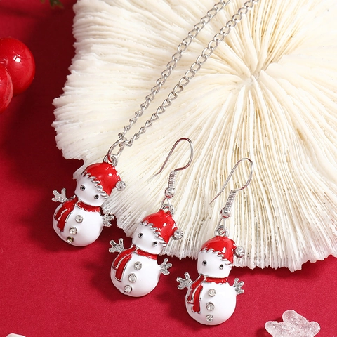 Collar Y Pendientes De Muñeco De Nieves De Navidad Joyería De Aleación Esmalte Colgante De Strass Para Mujer Accesorios Regalo