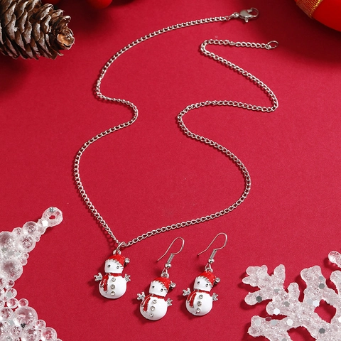 Collar Y Pendientes De Muñeco De Nieves De Navidad Joyería De Aleación Esmalte Colgante De Strass Para Mujer Accesorios Regalo
