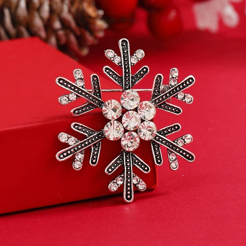 Spilla a Forma di Fiocco di Neve in Lega Vintage Con Strass per Donna Natale Elegante Spilla a Fiore Gioielli di Moda