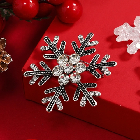 Spilla a Forma di Fiocco di Neve in Lega Vintage Con Strass per Donna Natale Elegante Spilla a Fiore Gioielli di Moda