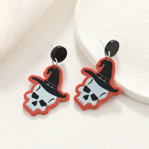 Halloween Kreative Acryl Totenkopf Zaubererhut Ohrstecker Retro Eigenartig Funky Party Schmuck Für Damen Party Geschenk