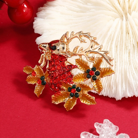 Spilla di Renna di Natale Vintage per Donna in Lega con Strass a Goccia d'Olio Spilla a Forma di Fiore per Festa Gioielli