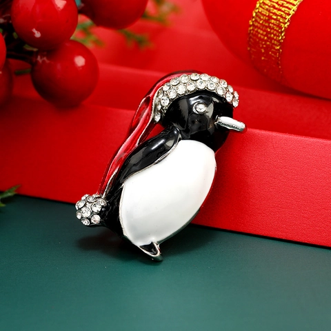 Spilla Pinguino di Natale Con Cappello Rosso di Babbo Natale Strass Lega Smalto Goccia d'Olio Spilla Animale per Donna Gioielli Festa