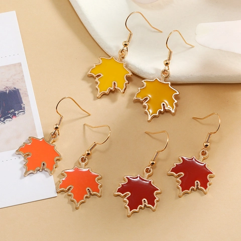 Französische Retro Legierung Emaille Ahornblatt Ohrhänger Für Damen Elegante Vergoldete Herbst Thema Pflanzen Schmuck Geschenk