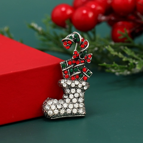 Vintage Kerstkous Brosje Legering Strass Zuurstok Strik Feestelijke Speld Sieraden Cadeau Voor Dames Heren Pak Decoratie