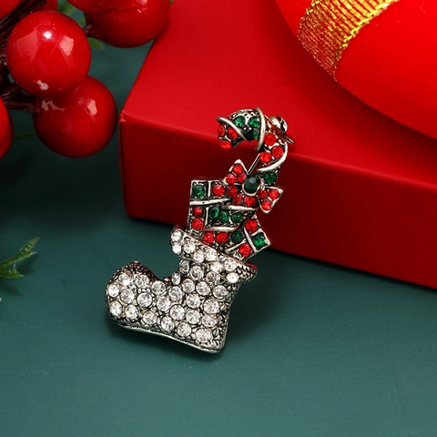 Vintage Kerstkous Brosje Legering Strass Zuurstok Strik Feestelijke Speld Sieraden Cadeau Voor Dames Heren Pak Decoratie