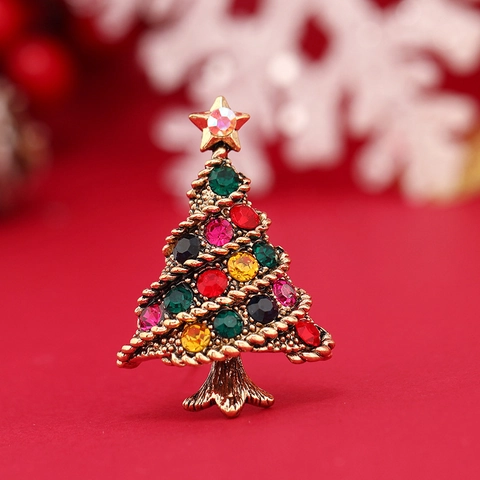 Spilla ad Albero di Natale Vintage in Lega Retro con Strass Colorati Gioielli Festivi Regalo per Donna Uomo Accessorio Completo