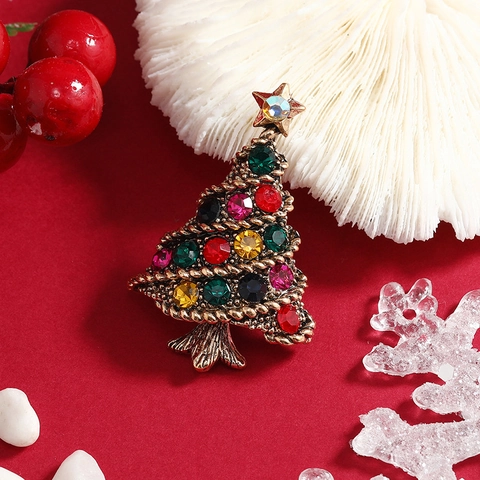 Spilla ad Albero di Natale Vintage in Lega Retro con Strass Colorati Gioielli Festivi Regalo per Donna Uomo Accessorio Completo