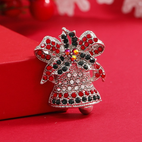 Broche de Campana de Navidad Vintage Lazo de Strass Aleación Pin para Mujer Joyería de Moda Decoración de Fiesta de Boda Regalo