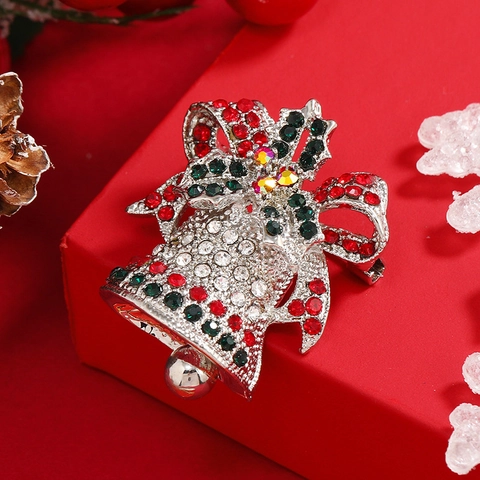 Broche de Campana de Navidad Vintage Lazo de Strass Aleación Pin para Mujer Joyería de Moda Decoración de Fiesta de Boda Regalo