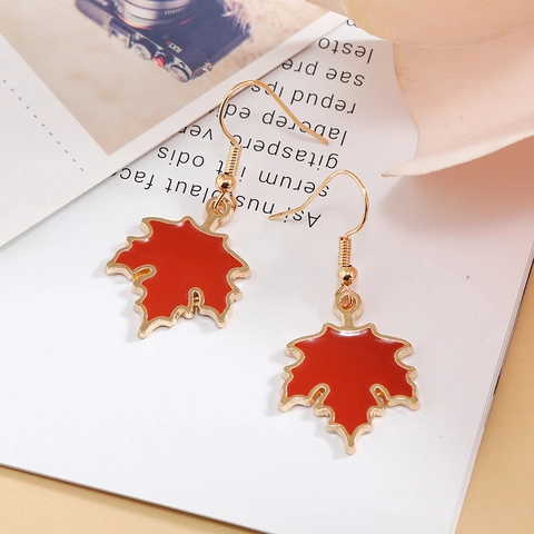Französische Retro Legierung Emaille Ahornblatt Ohrhänger Für Damen Elegante Vergoldete Herbst Thema Pflanzen Schmuck Geschenk