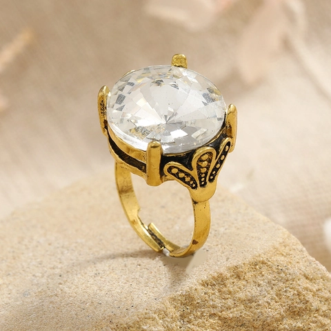 Anillo de Cóctel Bohemio de Aleación de Diamantes de Imitación para Mujer Oro Antiguo Ajustable Abierto Joyería de Moda
