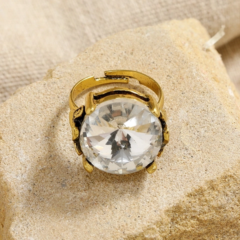 Anillo de Cóctel Bohemio de Aleación de Diamantes de Imitación para Mujer Oro Antiguo Ajustable Abierto Joyería de Moda
