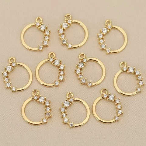 Copper Zirconia Inlaid Geometric Circle Pendant DIY Jewelry Making Handcrafted Material Gold Silver Plated Round Accessory