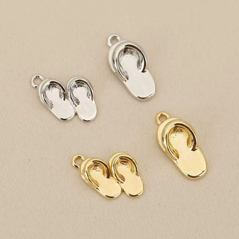 Copper Flip-Flop Charms Gold Silver Plated Slipper Pendants For DIY Handmade Necklace Bracelet Earrings Making Jewelry Accessories