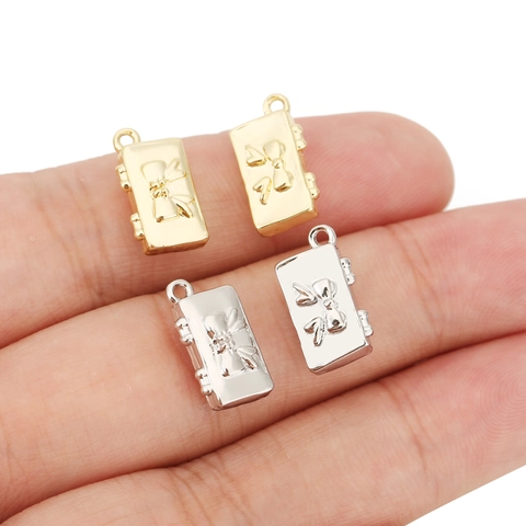 18K Gold Plated Copper Bow Knot Suitcase Shape Pendant For DIY Jewelry Making Accessories Fashion Rhinestone Charms